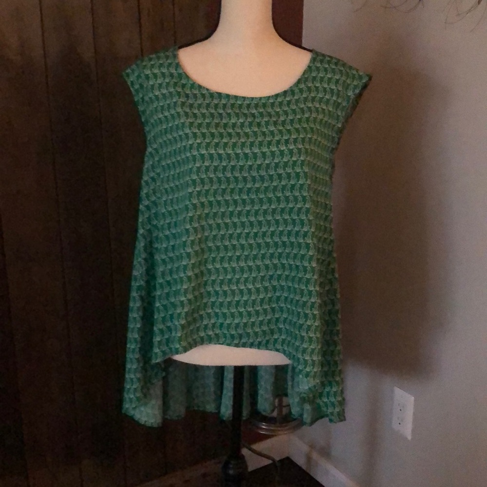 Oat & fawn green kitty hi -low blouse